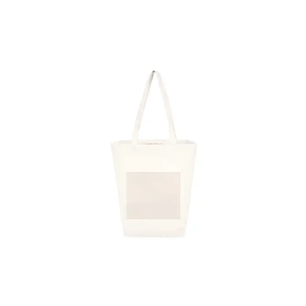 Beige canvas tote bag with front pu panel (1)