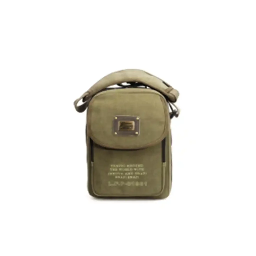 Olive green camera bag with flap closure