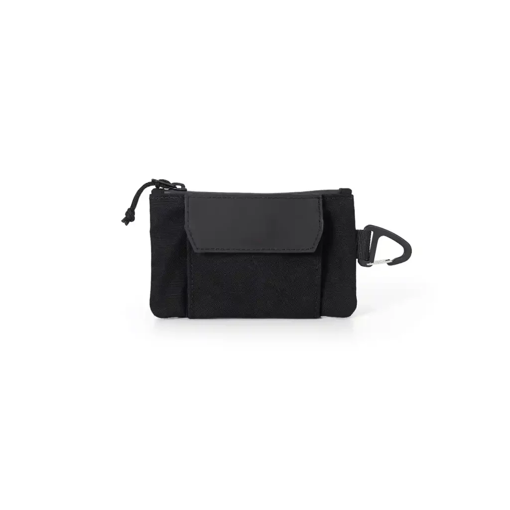 Black coin pouch with flap and zipper pocket, (1)