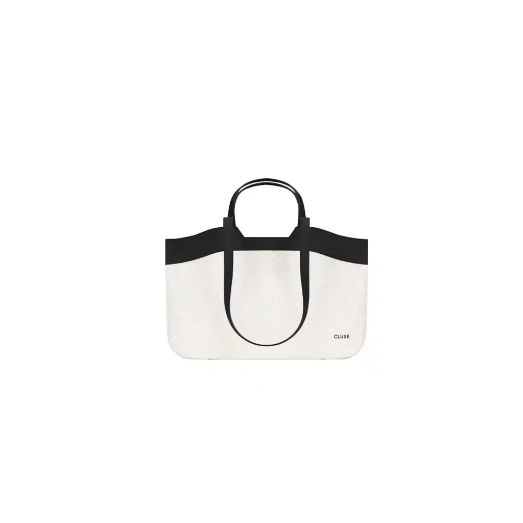 White tote bag with black trim and handles (1)