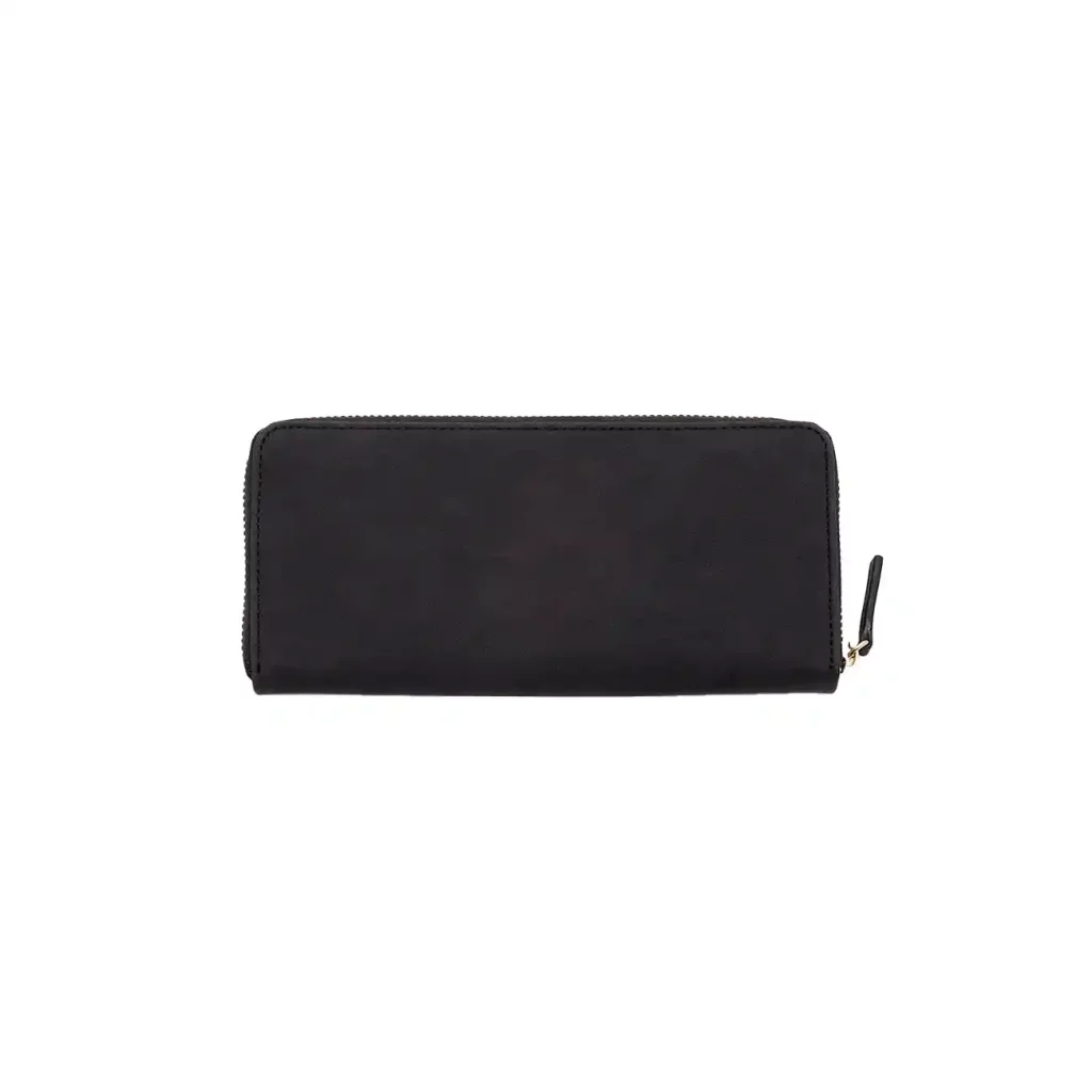 Black PU long waller with zippered closure