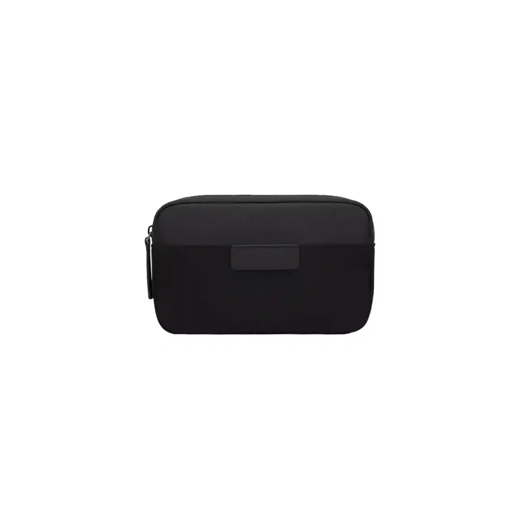 Black minimalist hip bag with zippered closure