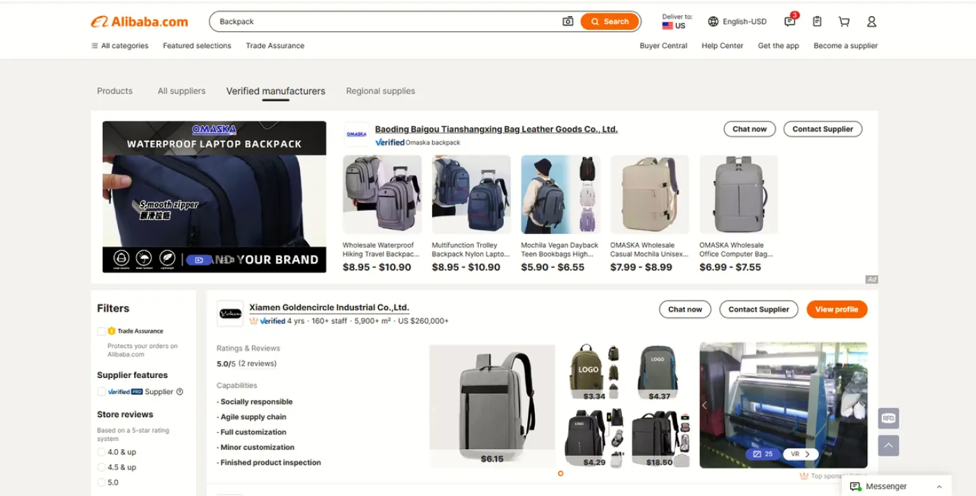 Source backpack manufacturer from Alibaba